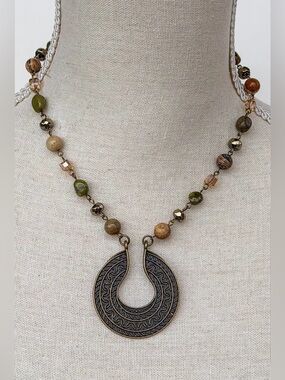 Ursula Uni Jasper Artisan Beaded Boho Pendant Necklace